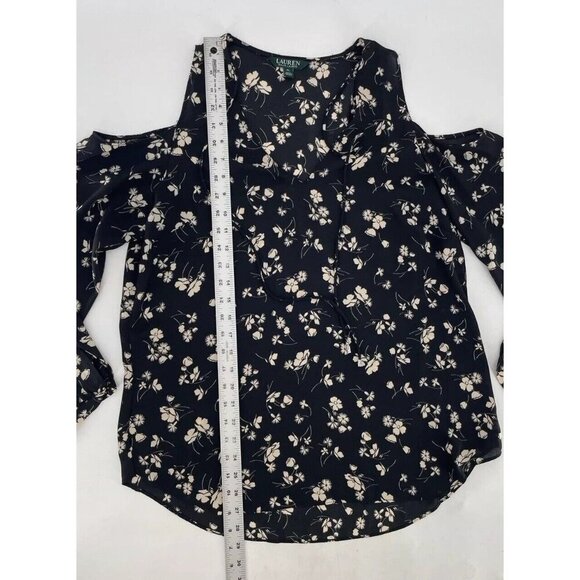 Lauren Ralph Lauren Chalsie Black Floral Print Blouse Cold Shoulder Top Size PL - Picture 13 of 14